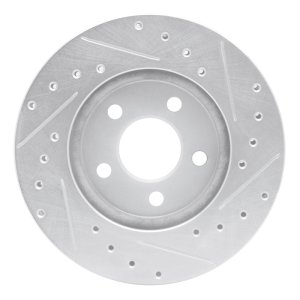 Chrysler Sebring Brake Rotor (1) - Front Left - R1 Concepts - Drilled & Slotted - Silver - `95-`00